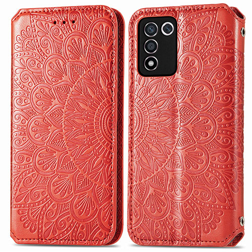 Leather Case Stands Fashionable Pattern Flip Cover Holder S01D for Oppo K9S 5G Red