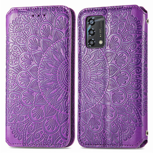 Leather Case Stands Fashionable Pattern Flip Cover Holder S01D for Oppo Reno6 Lite Purple