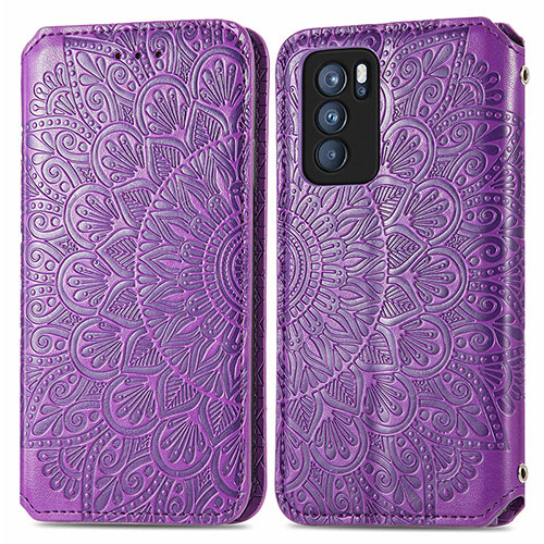 Leather Case Stands Fashionable Pattern Flip Cover Holder S01D for Oppo Reno6 Pro 5G India Purple