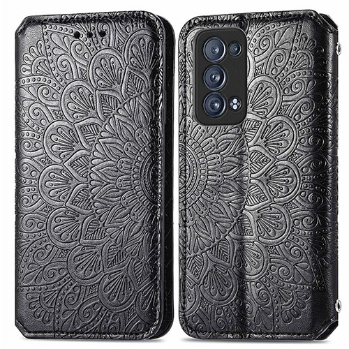 Leather Case Stands Fashionable Pattern Flip Cover Holder S01D for Oppo Reno6 Pro+ Plus 5G Black