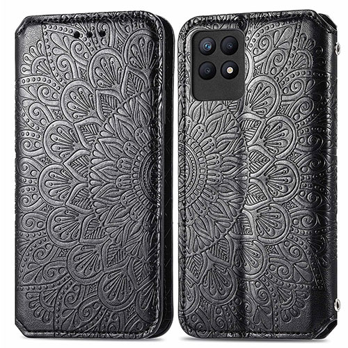 Leather Case Stands Fashionable Pattern Flip Cover Holder S01D for Realme 8i Black