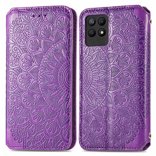 Leather Case Stands Fashionable Pattern Flip Cover Holder S01D for Realme 8i Purple