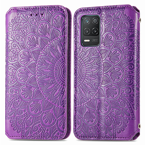 Leather Case Stands Fashionable Pattern Flip Cover Holder S01D for Realme 8s 5G Purple