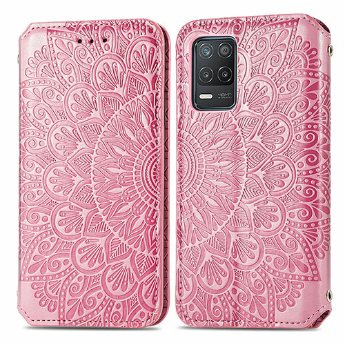 Leather Case Stands Fashionable Pattern Flip Cover Holder S01D for Realme 8s 5G Rose Gold