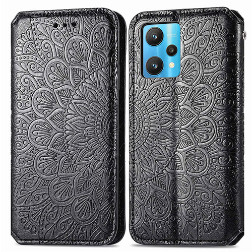 Leather Case Stands Fashionable Pattern Flip Cover Holder S01D for Realme 9 4G Black