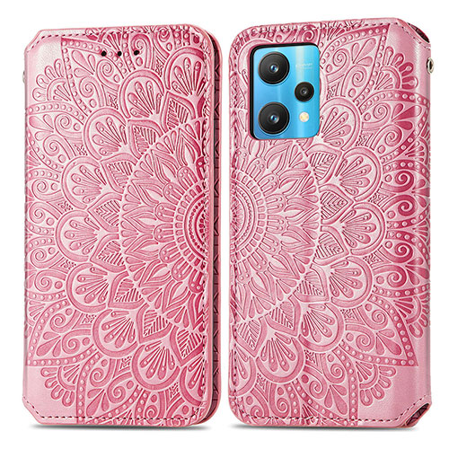 Leather Case Stands Fashionable Pattern Flip Cover Holder S01D for Realme 9 4G Rose Gold