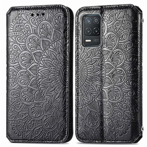 Leather Case Stands Fashionable Pattern Flip Cover Holder S01D for Realme 9 5G India Black