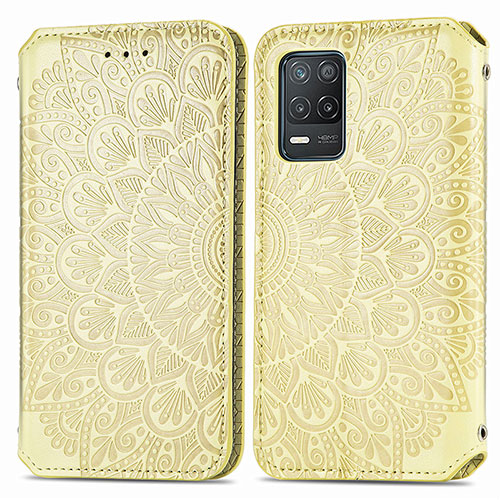 Leather Case Stands Fashionable Pattern Flip Cover Holder S01D for Realme 9 5G India Gold