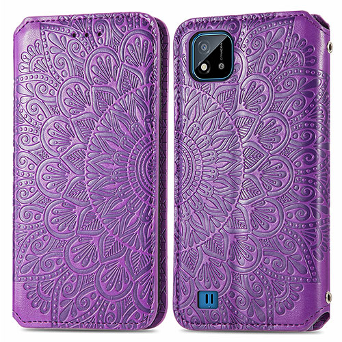 Leather Case Stands Fashionable Pattern Flip Cover Holder S01D for Realme C11 (2021) Purple