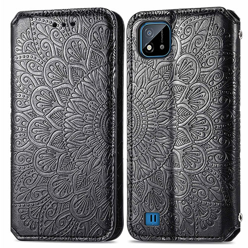 Leather Case Stands Fashionable Pattern Flip Cover Holder S01D for Realme C20 Black