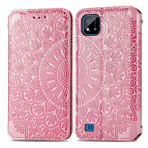 Leather Case Stands Fashionable Pattern Flip Cover Holder S01D for Realme C20A Rose Gold