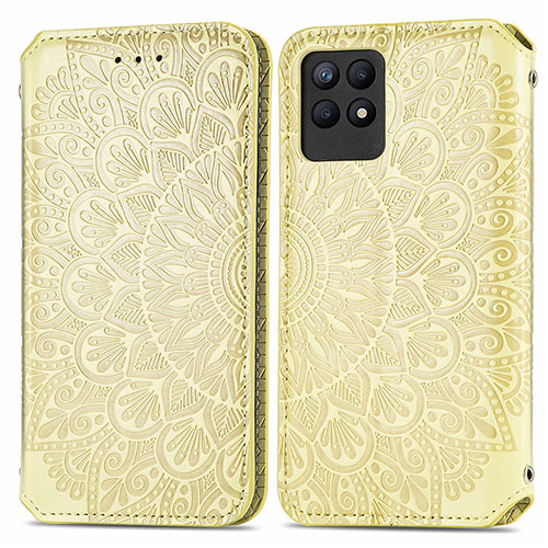 Leather Case Stands Fashionable Pattern Flip Cover Holder S01D for Realme Narzo 50 4G Gold