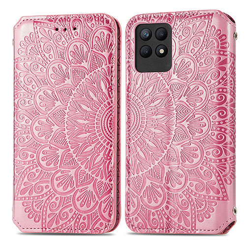 Leather Case Stands Fashionable Pattern Flip Cover Holder S01D for Realme Narzo 50 4G Rose Gold