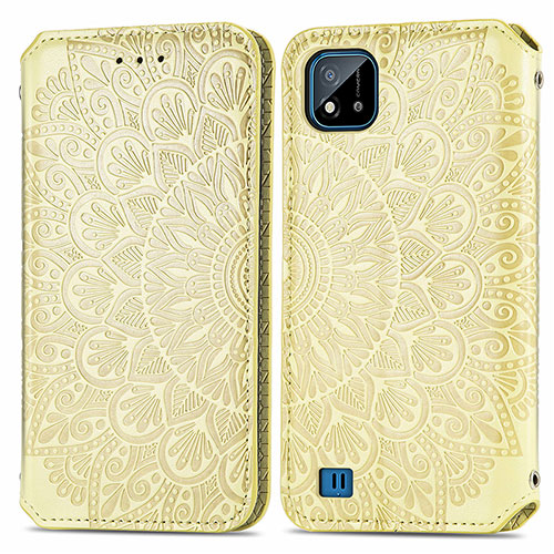 Leather Case Stands Fashionable Pattern Flip Cover Holder S01D for Realme Narzo 50i Gold