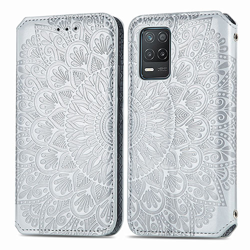 Leather Case Stands Fashionable Pattern Flip Cover Holder S01D for Realme Q3i 5G Silver