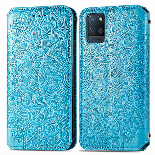 Leather Case Stands Fashionable Pattern Flip Cover Holder S01D for Realme V11 5G Blue