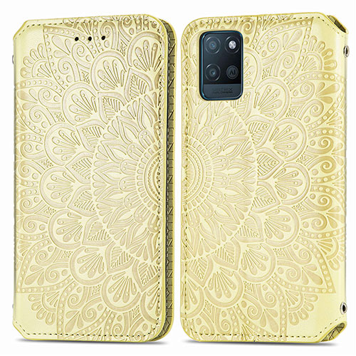 Leather Case Stands Fashionable Pattern Flip Cover Holder S01D for Realme V11s 5G Gold