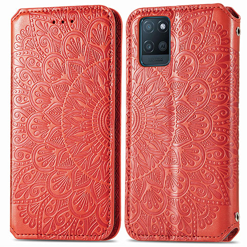 Leather Case Stands Fashionable Pattern Flip Cover Holder S01D for Realme V11s 5G Red