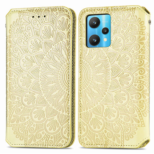 Leather Case Stands Fashionable Pattern Flip Cover Holder S01D for Realme V25 5G Gold