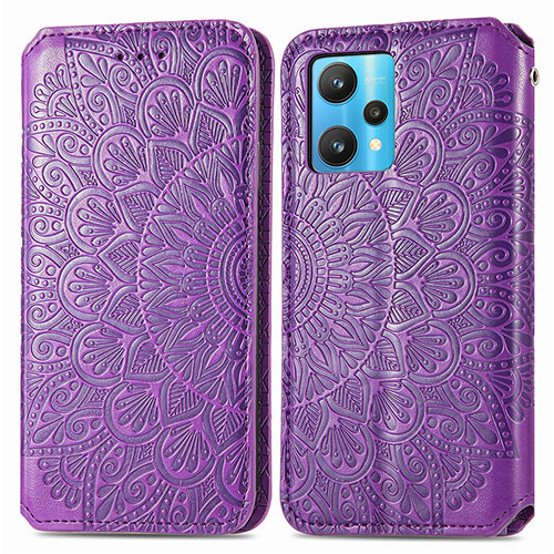 Leather Case Stands Fashionable Pattern Flip Cover Holder S01D for Realme V25 5G Purple