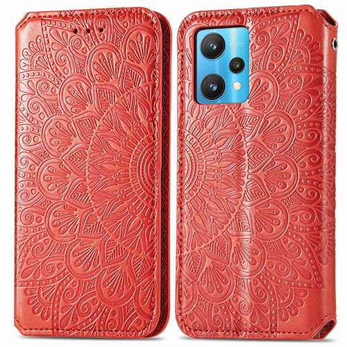 Leather Case Stands Fashionable Pattern Flip Cover Holder S01D for Realme V25 5G Red