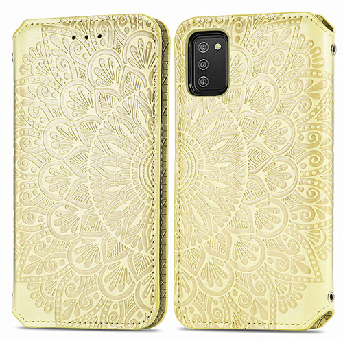 Leather Case Stands Fashionable Pattern Flip Cover Holder S01D for Samsung Galaxy A02s Gold