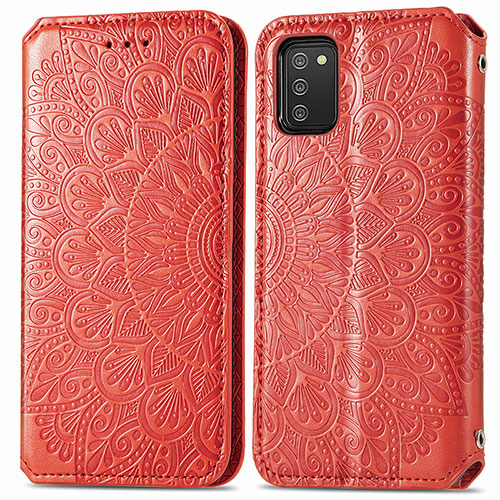 Leather Case Stands Fashionable Pattern Flip Cover Holder S01D for Samsung Galaxy A02s Red