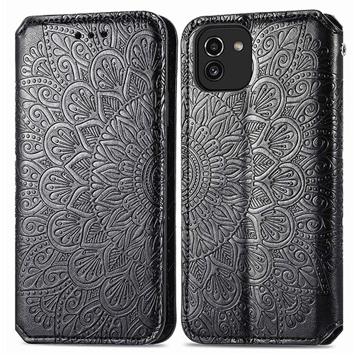 Leather Case Stands Fashionable Pattern Flip Cover Holder S01D for Samsung Galaxy A03 Black