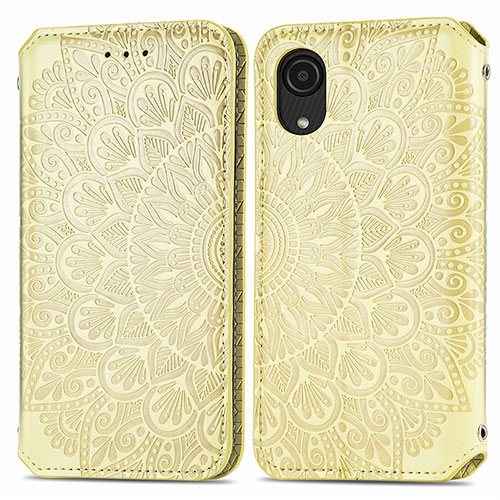 Leather Case Stands Fashionable Pattern Flip Cover Holder S01D for Samsung Galaxy A03 Core Gold