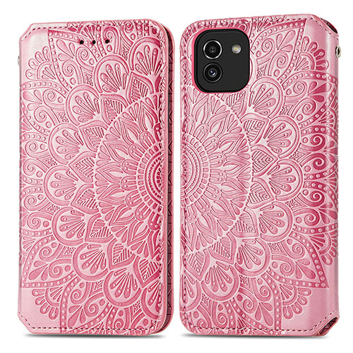 Leather Case Stands Fashionable Pattern Flip Cover Holder S01D for Samsung Galaxy A03 Rose Gold