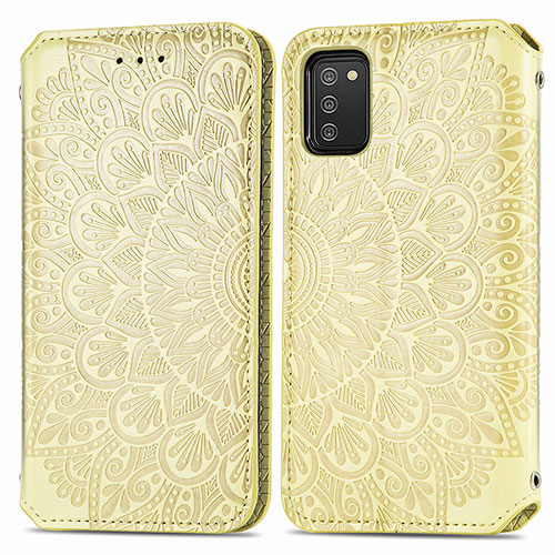 Leather Case Stands Fashionable Pattern Flip Cover Holder S01D for Samsung Galaxy A03s Gold