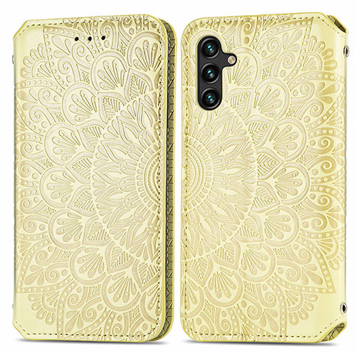 Leather Case Stands Fashionable Pattern Flip Cover Holder S01D for Samsung Galaxy A04s Gold