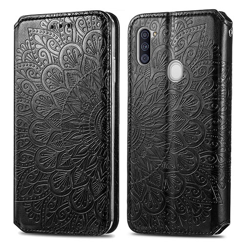 Leather Case Stands Fashionable Pattern Flip Cover Holder S01D for Samsung Galaxy A11 Black