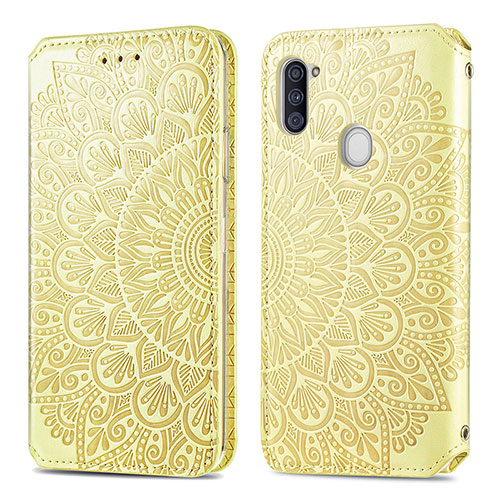 Leather Case Stands Fashionable Pattern Flip Cover Holder S01D for Samsung Galaxy A11 Gold