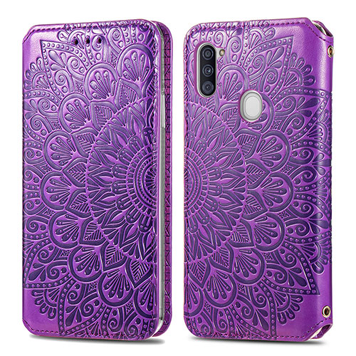 Leather Case Stands Fashionable Pattern Flip Cover Holder S01D for Samsung Galaxy A11 Purple