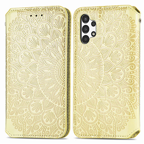 Leather Case Stands Fashionable Pattern Flip Cover Holder S01D for Samsung Galaxy A13 4G Gold
