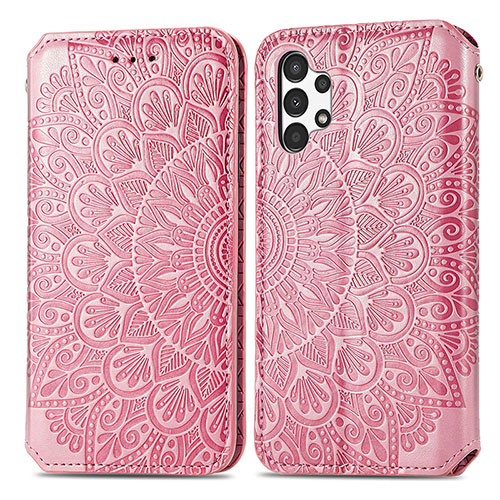 Leather Case Stands Fashionable Pattern Flip Cover Holder S01D for Samsung Galaxy A13 4G Rose Gold