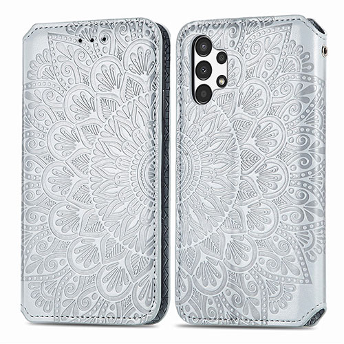 Leather Case Stands Fashionable Pattern Flip Cover Holder S01D for Samsung Galaxy A13 4G Silver