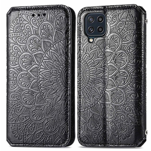 Leather Case Stands Fashionable Pattern Flip Cover Holder S01D for Samsung Galaxy A22 4G Black