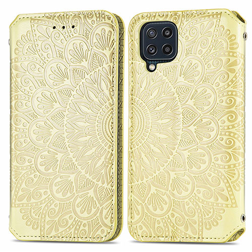 Leather Case Stands Fashionable Pattern Flip Cover Holder S01D for Samsung Galaxy A22 4G Gold