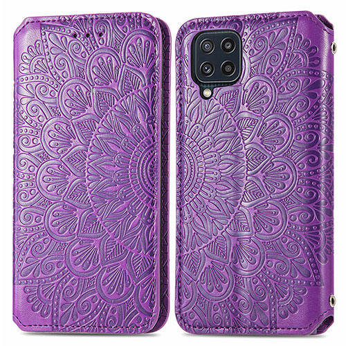 Leather Case Stands Fashionable Pattern Flip Cover Holder S01D for Samsung Galaxy A22 4G Purple