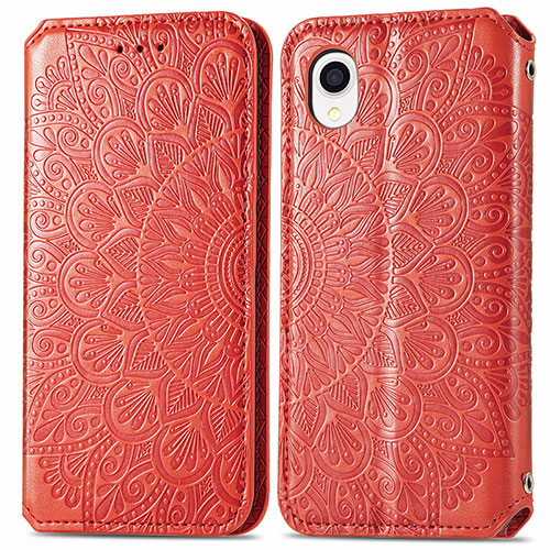 Leather Case Stands Fashionable Pattern Flip Cover Holder S01D for Samsung Galaxy A22 5G SC-56B Red