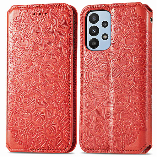 Leather Case Stands Fashionable Pattern Flip Cover Holder S01D for Samsung Galaxy A23 4G Red