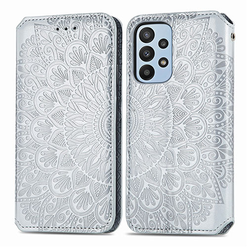 Leather Case Stands Fashionable Pattern Flip Cover Holder S01D for Samsung Galaxy A23 4G Silver