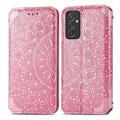 Leather Case Stands Fashionable Pattern Flip Cover Holder S01D for Samsung Galaxy A24 4G Rose Gold