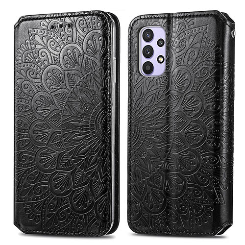 Leather Case Stands Fashionable Pattern Flip Cover Holder S01D for Samsung Galaxy A32 5G Black