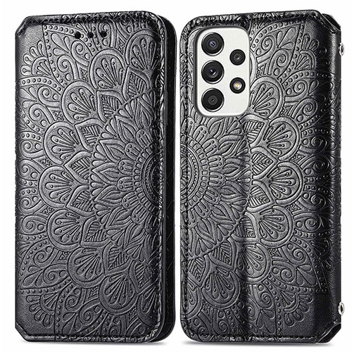 Leather Case Stands Fashionable Pattern Flip Cover Holder S01D for Samsung Galaxy A33 5G Black