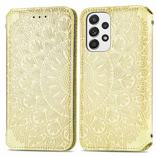 Leather Case Stands Fashionable Pattern Flip Cover Holder S01D for Samsung Galaxy A33 5G Gold