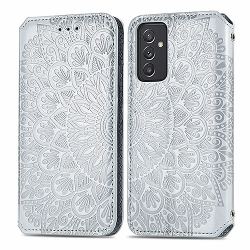 Leather Case Stands Fashionable Pattern Flip Cover Holder S01D for Samsung Galaxy A35 5G Silver