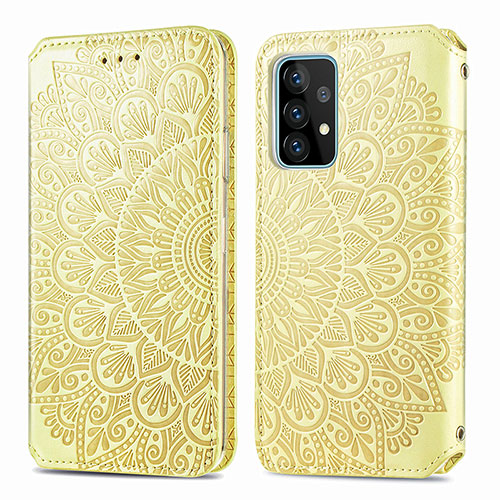 Leather Case Stands Fashionable Pattern Flip Cover Holder S01D for Samsung Galaxy A52 4G Gold